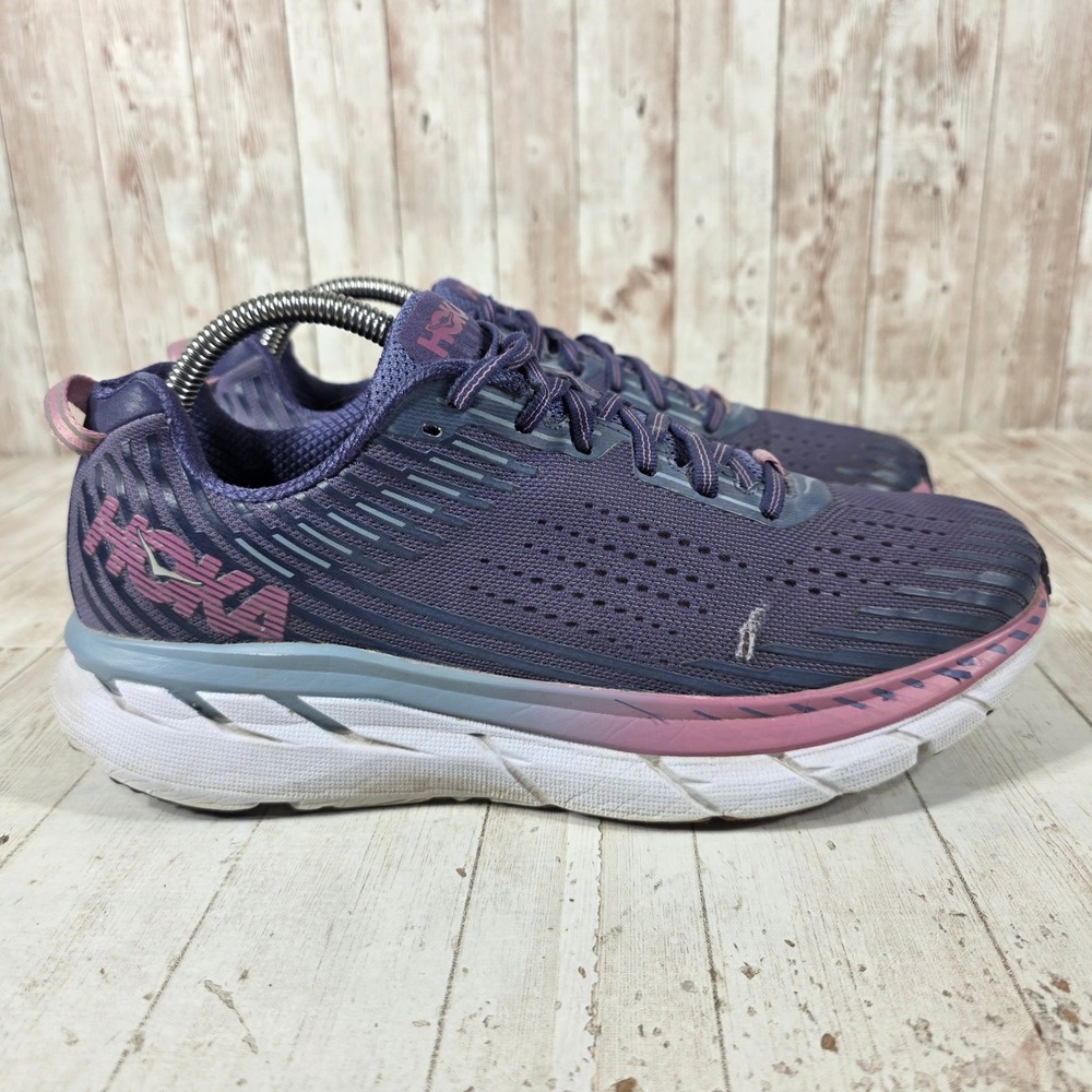 Hoka One One Clifton 5 Marlin Blue Pink Running Shoes 1093756 MBRB Women 9.5
